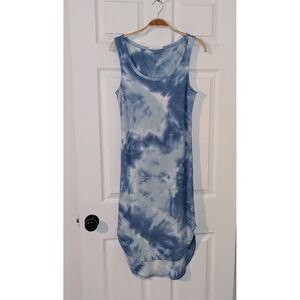 Pink Rose Tie Dye Tank Dress Casual Sleeveless‎ Blue White Medium NWT